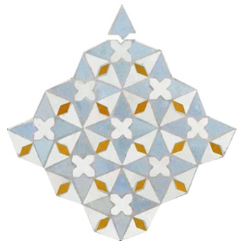 Mosaic House Moroccan tile Trocadero 1-17-16 White Sky blue Gold  zellige, mosaic, zellij, field, pattern, glaze, intricate, traditional, classic 